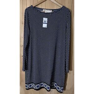 Michael Kors Stretchy Long Sleeve Dress Black Royal Blue Dot Geometric NWT XL